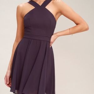 Dusty Purple Skater Dress- Halter Dress